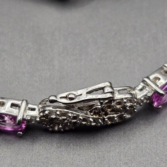 Sterling Silver Pink Sapphire & Quartz Infinity Tennis Bracelet 7.5" Signed SUN - Picture 9 of 14